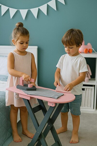 Özka Hobi Ahşap özka hobi pembe antarsit gri boyalı oyuncak ütü masası