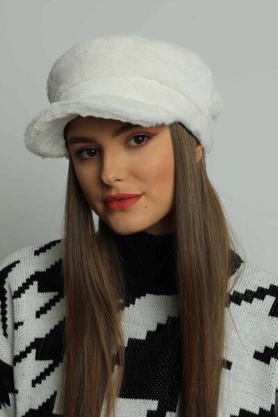 MARBERRY Soft Textured Ecru Plush Cap - Women's Hat