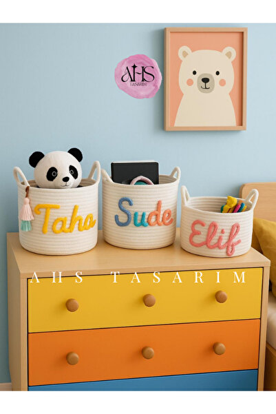 Ahs Tasarım Kişiye Özel İsimli Örgü Oyuncak ve Eşya Sepeti – Çocuk Odası