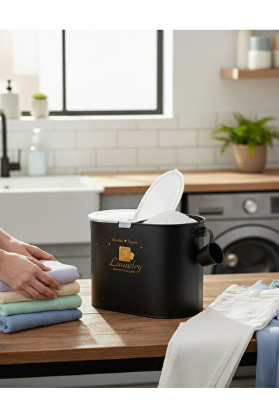 Laundry Metal Iki Bölmeli Plastik Kapaklı Ve Ölçekli Deterjan Kutusu 12 Litre Kapasiteli Lr036
