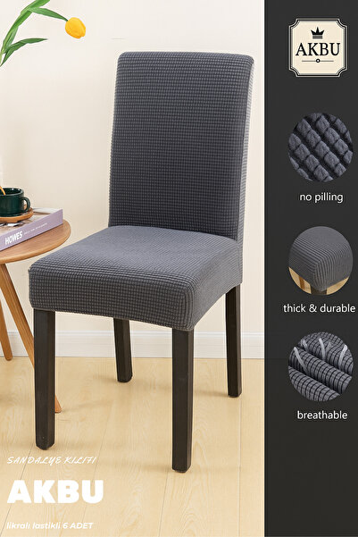 AKBU 6 adet Sandalye Kılıfı Yıkanabilir Likralı Esnek Lastikli Sandalye Örtü