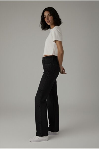 nd jeans - croi larg pe picior PANTALONI DE DENIM LICHRA FLEXIBIL CU BRODAT PAPION