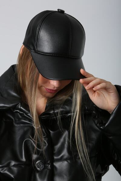 MARBERRY Pălărie neagră din piele artificială pentru femei