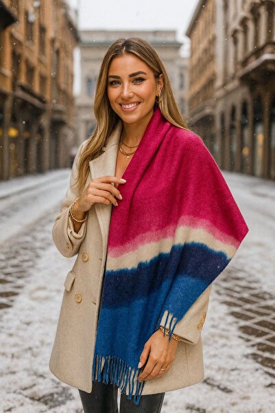 MARBERRY Şal de damă cu ciucuri albastru sax multicolor