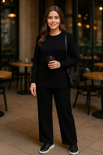 semela SET DE TRICOTAJE NOU SEZON CU DETALII DE PERLE CU împletitură laterală...