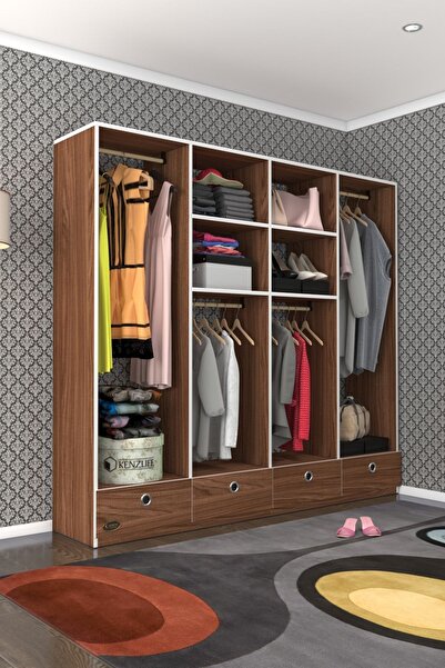 Kenzlife Giysi Dolabı 4 Bölmeli 4 Çekmeceli Kamil 182*200*42 Cvz Dolap Kapaksız