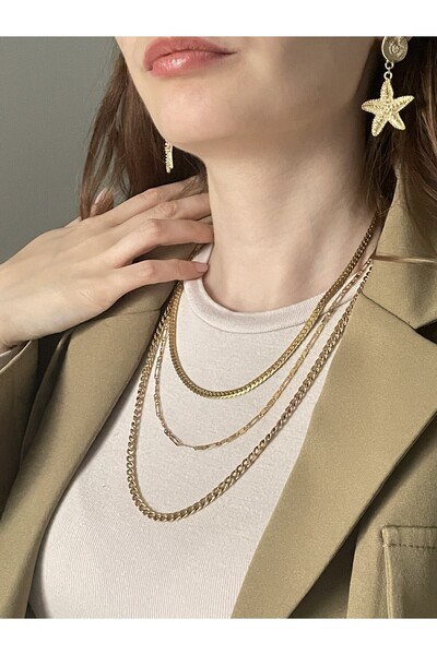 Women's Gold Color Steel Necklace Sway Glow Stellar Grace Nova Triple Set