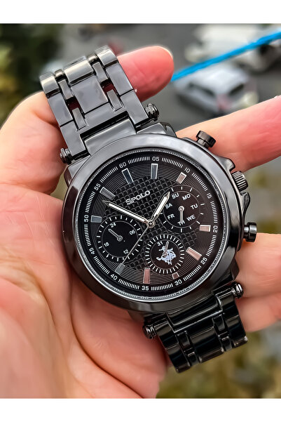 S.POLO موسم جديد أسود اللون حزام معدني للرجال ساعة اليد سوار هدية عيد الأب