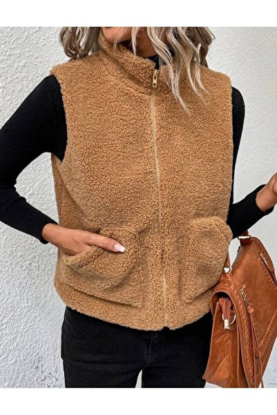 BY HANDE TASARIM Γυναικείο γιλέκο Camel velsoft