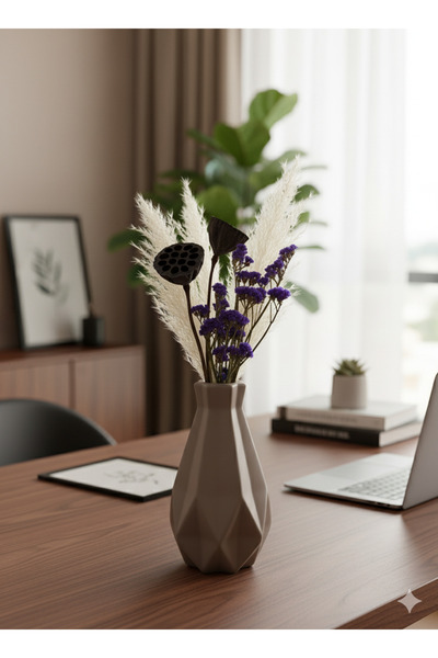 TACTIC Mink Geometric Stone Vase 17 cm - Decorative Stylish Tabletop Flower Holder