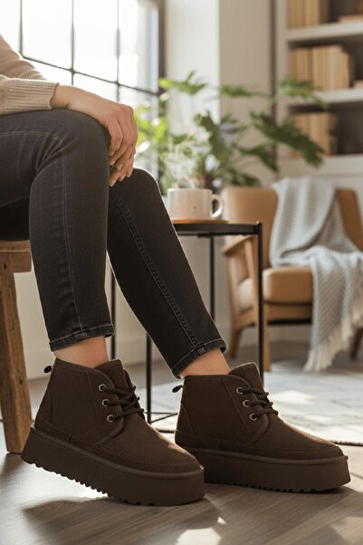 DİVOLYA Ugy Kahverengi (4.5 CM) İçi Kürklü Bağcıklı Günlük Kullanım Bot