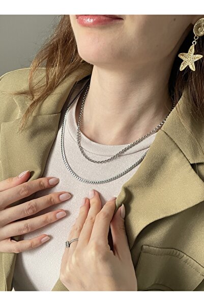 Women's Silver Color Steel Necklace Alora Grace Sway Glow Set of 2