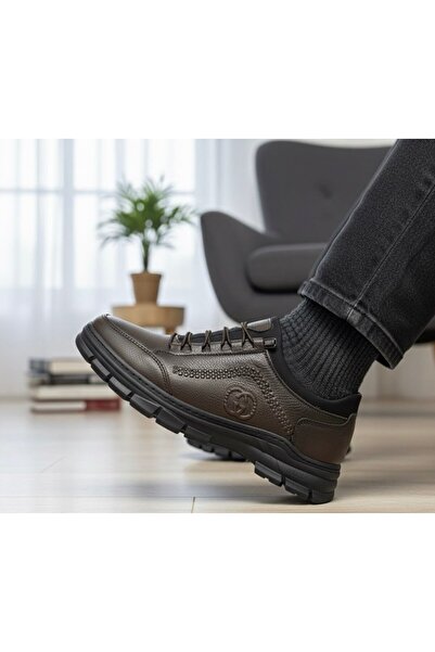 Shubuu Men's Daily Seasonal Winter Genuine Leather Shoes Non-Slip Sole Orthopedic Smart Lace-Up