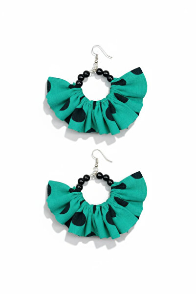 maia Green Black Polka Dot Small Black Beads Design Hoop Earrings