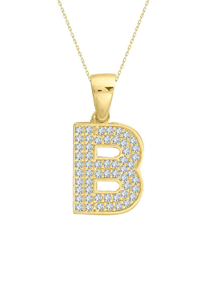 Aslı Gold Minimal Altın Taşlı B Harfi Kolye (KLY1575)