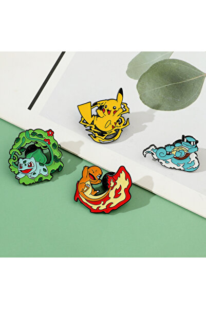 Miniso 4pcs cute cartoon creative personality pocket monsters Badge Animated character Enamel brooch Men...