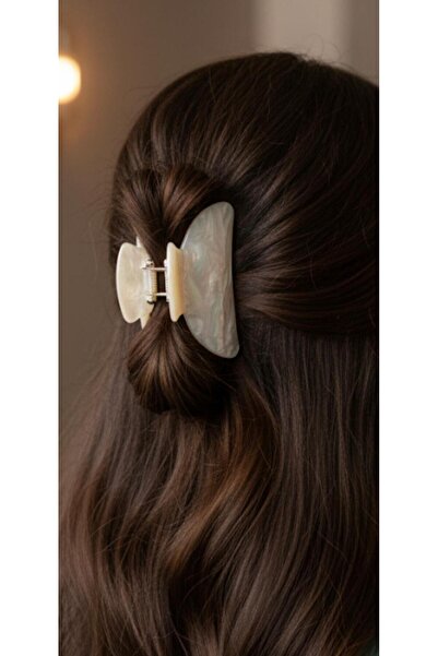 bettin tasarım Sedefli Ebruli Mermer Desenli Büyük Mandal Kadın Saç Tokası Se...