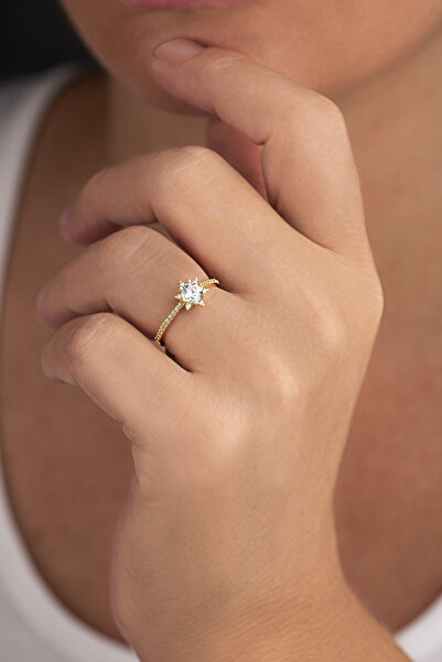 myorogold 8 AYAR Kenarları Taşlı Zirkon Lotus Yüzük