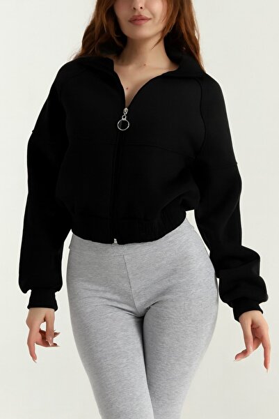 HAKKE Üç İplik Fermuarlı Dik Yaka Dikiş Detay SWEATSHIRT