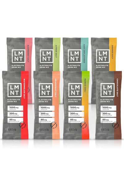 LMNT إلكتروليتات خالية من السكر في عبوة عينة، أعواد مسحوق الترطيب، مناسبة لحمية الكيتو والباليو، 8 أعواد