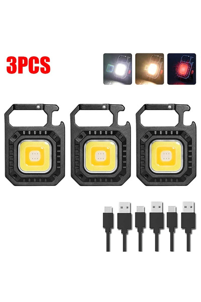 Heinast 3 قطع مصباح يدوي LED صغير مغناطيسي COB للتخييم في الهواء الطلق مصباح عمل جيب 800 لومن USB Recha