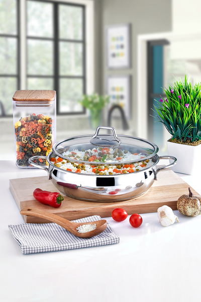 PoloChef Stainless Steel Flat-Bottomed Rice Cooker 28 cm