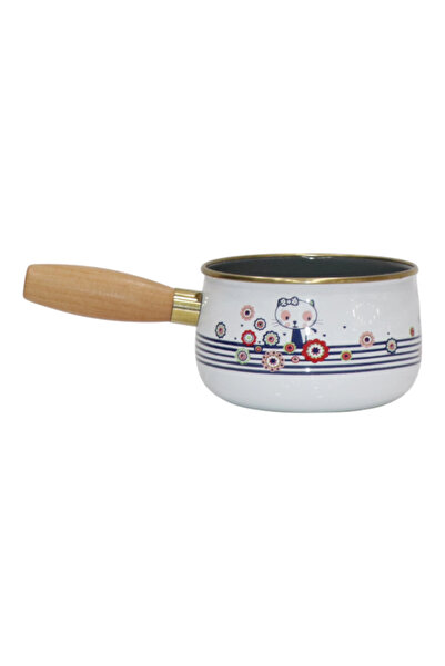 PR HOME Kitty Enamel Wooden Handle Saucepan and Sauce Pan 14 cm Domed