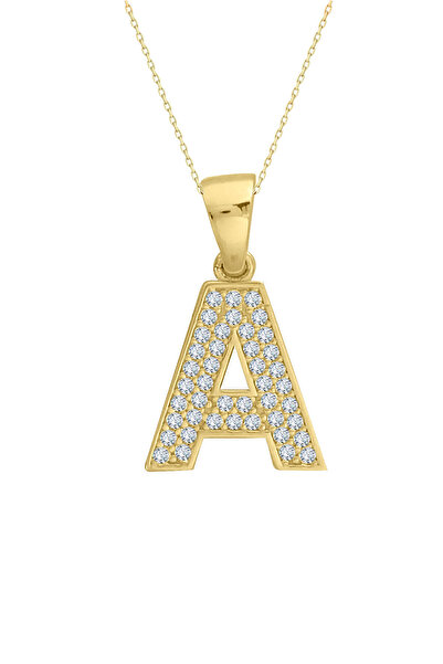 Aslı Gold Minimal Altın Taşlı A Harfi Kolye (KLY1576)