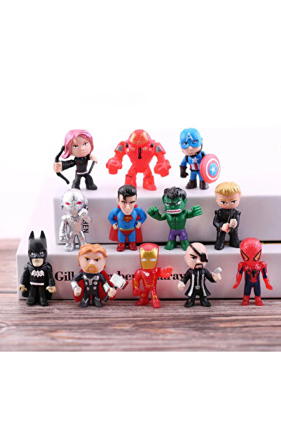 Miniso WHITE Hot 12 Pcs New Q Avengers Mini Figures Hulk Thor Spider Man Action Figure Toys Superhero Model