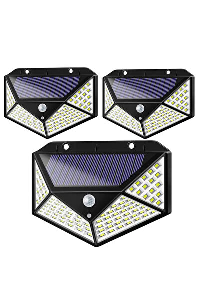 BLMAG Set of 3 100 LED solar lamps with motion sensor and light, rainproof