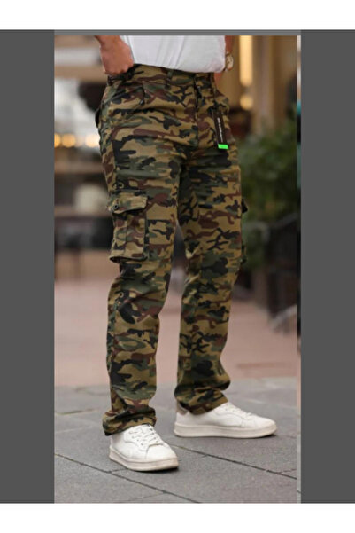 TRS YB GİYİM Regular Fit Cargo Pockets Military/Commando Camouflage Patterned Waist Belted Trousers