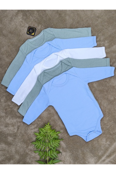 vieso 5-Piece Boys' Cotton Long Sleeve Baby Bodysuit with Snap Fasteners