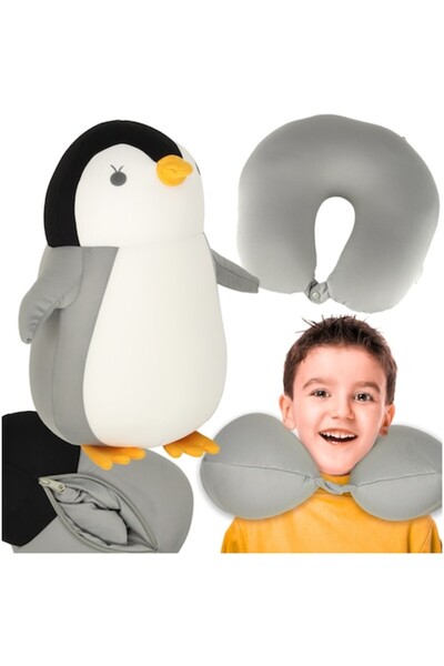 indiggo 2 in 1 Travel Pillow for Kids - Hug 'n' Go Penguin Indiggo@, Transformable Plush Toy