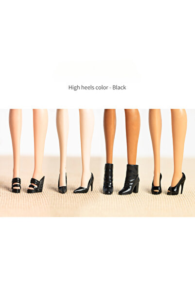 Choice أحذية دمى سوداء فاخرة، طولها حوالي 2 سم - 4 أزواج / أحذية بكعب عالٍ لد...