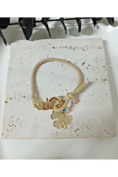 mos&more Krem İp Yonca Şans Bilekliği