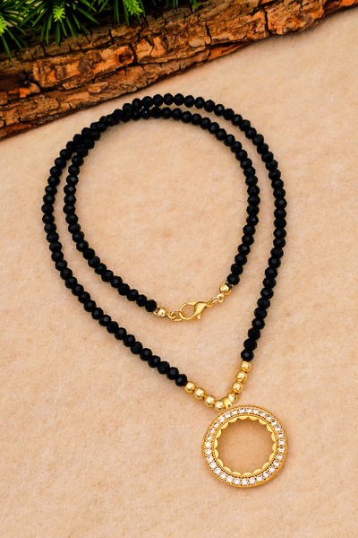 SİLVERA TELKARİ Çeyrek İçin Kolye Kadın Siyah Taşlı Çeyrek Altın Takılan Koly...