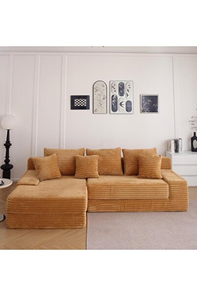 JOJO HOME Serenity Velvet Sofa, HD Foam, L x W x H:270 x 170 x 70cm, Orange