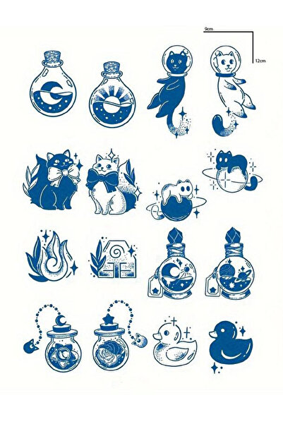 TAKIŞTIR Karışık Figürlü 12 Saat Sonra Kararan Geçici Dövme Tattoo