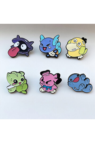 Miniso 6pcs Brooch 6pcs Cute Pokemon Enamel Brooch Set - Psyduck Shellder Cartoon Animal Lapel Pins, Colorf