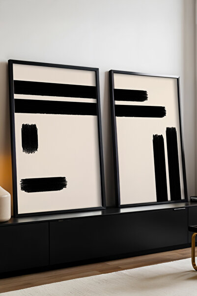 huhuli Ahşap Siyah Çerçeveli Soyut 2’li Tablo Huhu200