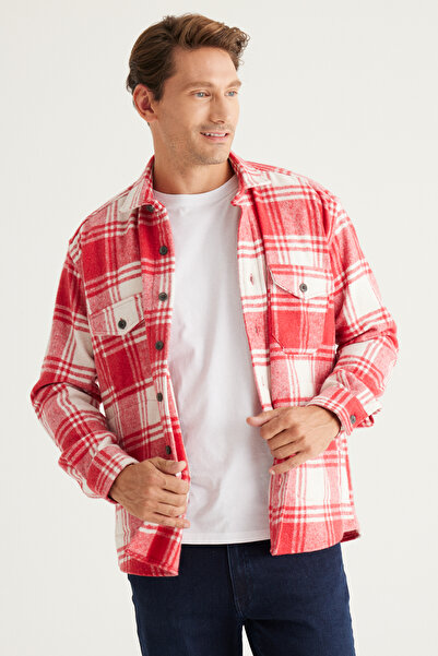 AC&Co / Altınyıldız Classics Red Ecru Oversize Loose Fit Shirt Jacket