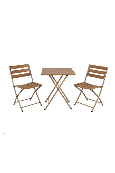 Family Ship Outdoor Set - Table with 2 Folding Chairs - Dark Beige