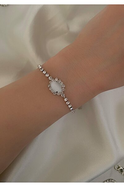 Avcıoğlu Aksesuar Kadın Zirkon Kristal Taşlı Gümüş Kaplamalı Düğün Söz Nişan ...