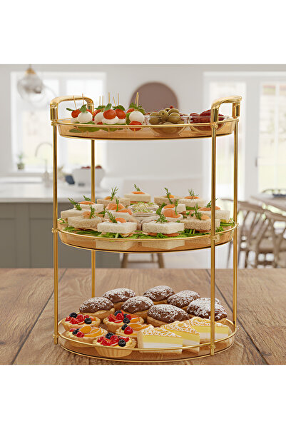 Cozy Nest 3-Tier Round Golden Serving Tray Stand Dessert Display for Cake, Fruits, Pastries & Home Decoration