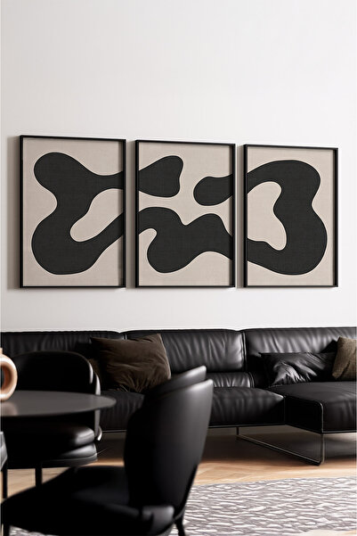 huhuli Ahşap Siyah Çerçeveli Minimalist 3’lü Tablo Huhu199