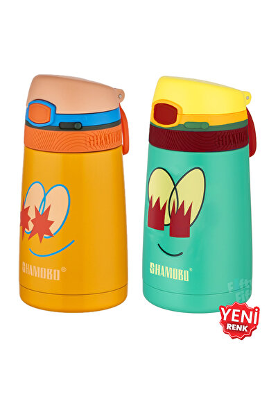Shamobo 2Lİ SET Pipetli Çelik Termos 350ml -6 Saat Isı Yalıtımı-