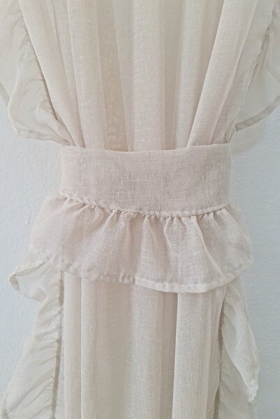cotton maison Frilly Linen Tulle Curtain Single Sash Romantic Flounced Tie up