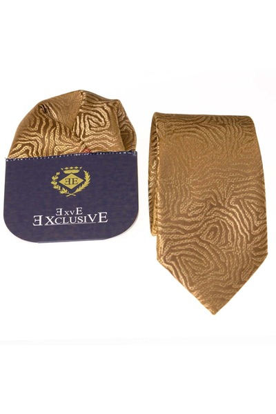 Exve Exclusive Tie Set with Cardboard Tissue Box Attached in Gold Yellow Sahara Desert Pattern Linen Bag