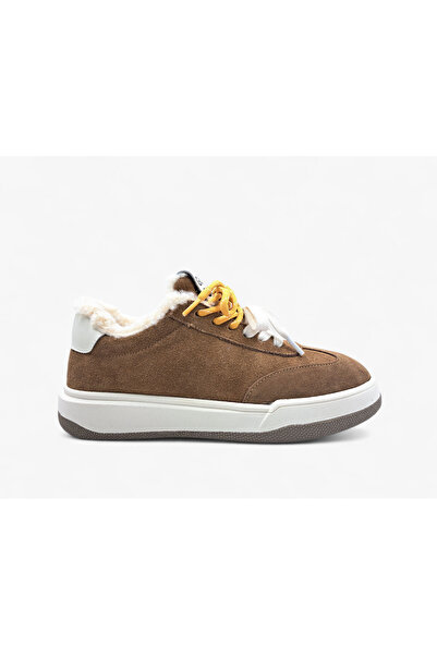 Guja Camel Color Women's Suede Sneaker Shoes with Fur Inside