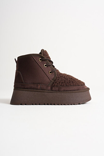 TRENDELLA Loana Γυναικείες μπότες με χοντρή σόλα από Shearling Bitter Brown